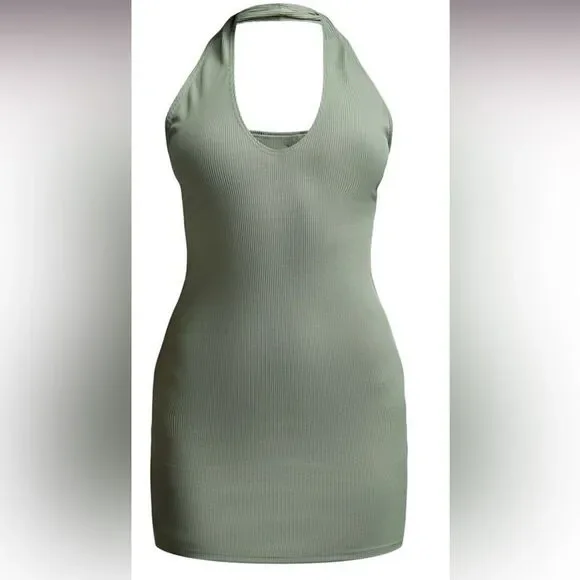 Pastel Green Bodycon Halter Dress - Picture 3 of 9